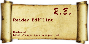 Reider Bálint névjegykártya
