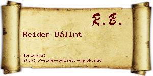 Reider Bálint névjegykártya